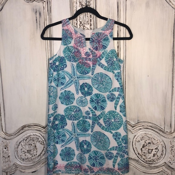 Girls Lilly Pulitzer Shells and Starfish Pattern Sleeveless Dress Size Large - Picture 1 of 11